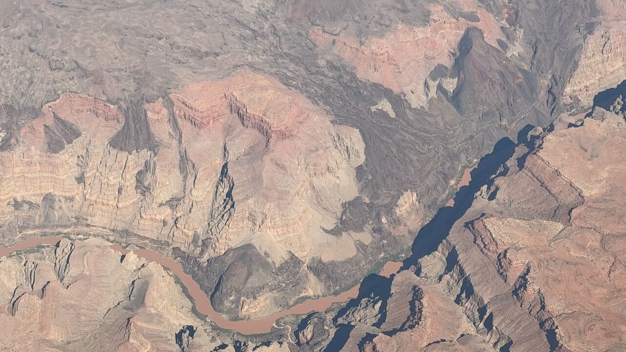 The Grand Canyon seen from an airplane window on the flight home